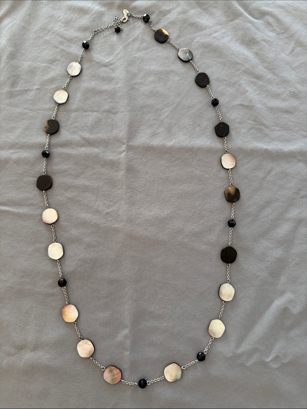 Lia Sophia Mother of Pearl and Black Bead Long Necklace